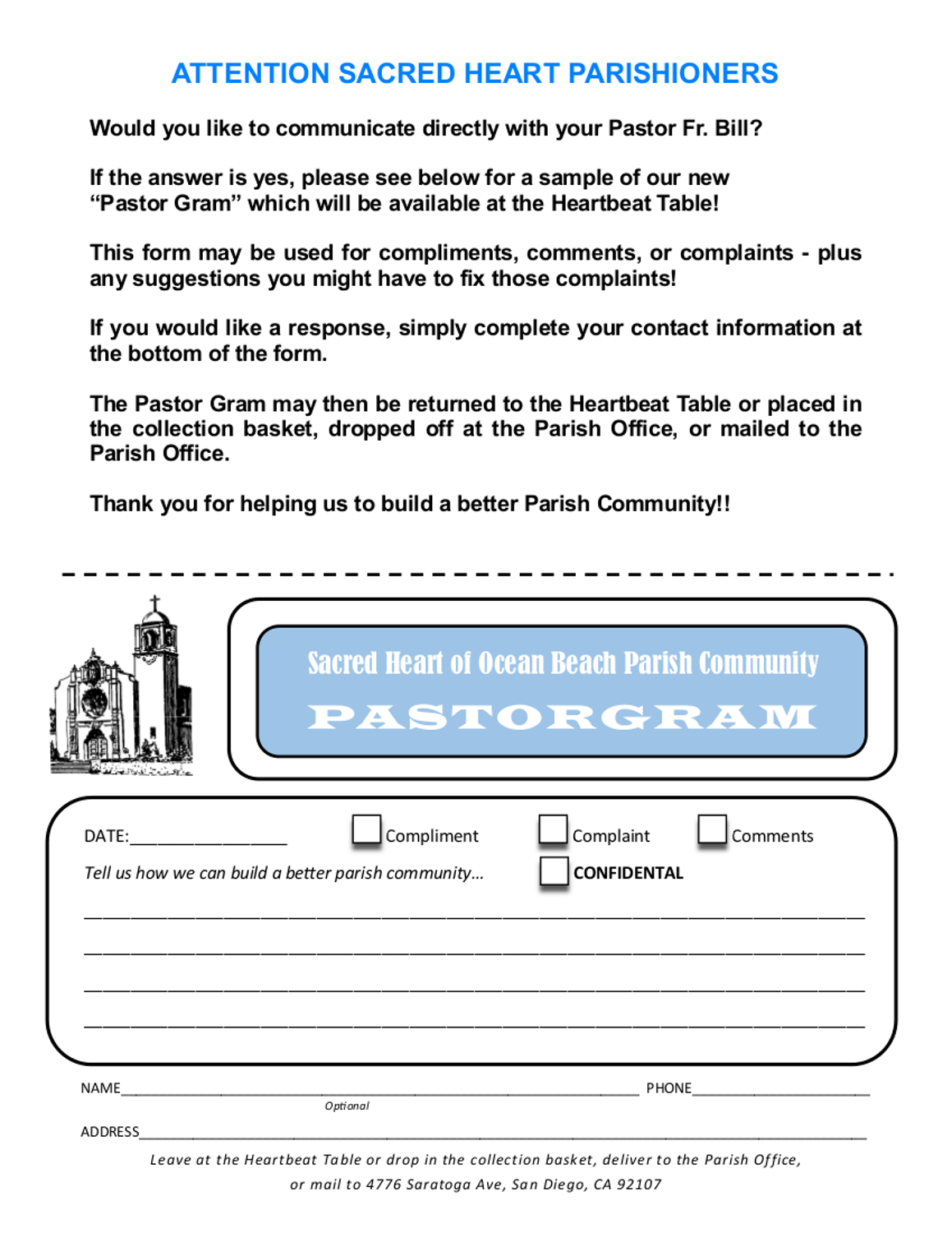 Pastorgram flyer for bulletin 2015