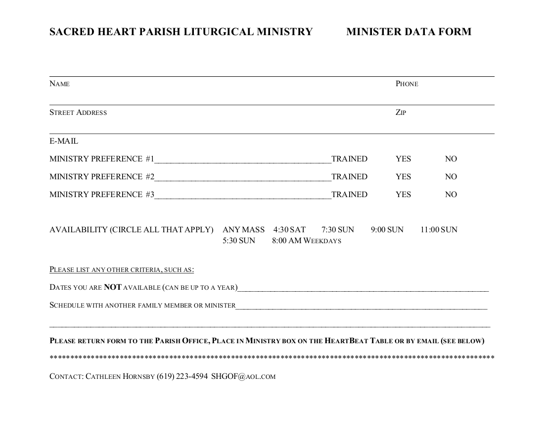 SH LITURGICAL MIN. FORM